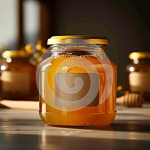 Elegant display Effortless honey jar packaging showcased in minimalist light