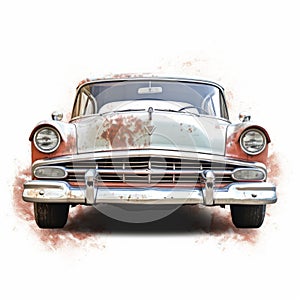 Elegant Distressed Car On White Background With Silver And Amber Style