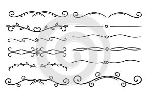 Elegant divider thin line swirl doodle ethnic border separator collection isolated on white background. Florish arnament