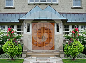 Elegant double wood grain front door