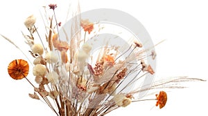 Elegant Dried Flowers Arrangement on Clean White Background, Botanical Aesthetic for Home Decor, Events, and Crafts