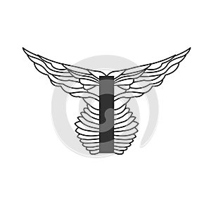 Elegant dynamic letter I with wings. Linear design. Can be used for any transportation service or in sports areas. Vector
