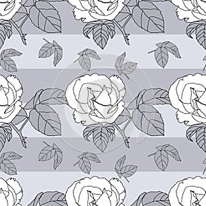 Elegant and dynamic stylized roses seamless pattern design in shades of grey.