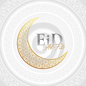 elegant eid ul fitr celebration card with golden crescent design photo