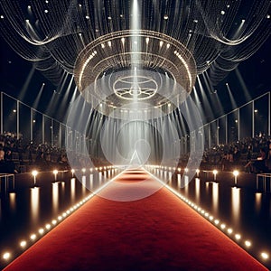 Elegant Empty Red Carpet: Illuminated Fashion Runway