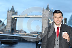 Elegant ethnic businessman around London Bridge