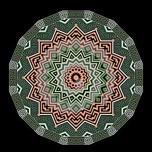 Elegant ethnic greek style round mandala pattern with zigzag lines. Vector ornamental circle mandala with greek key meanders