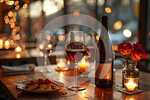 Elegant Evening: Wine & Dine in Ambient Glow. Concept Fine Dining, Wine Pairing, Ambient Lighting,