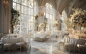 Elegant event venues, showcasing a beautifully decorated ballroom and an enchanted garden. Generative AI