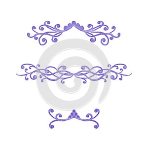 Elegant fancy purple curls and swirls for paragraph or chapter dividers or text underline symbols, vines