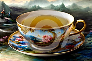 Elegant Fancy With Saucer Plate Teacup Generative AI