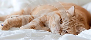 Elegant feline in a bedroom setting with a serene ambiance of light hues captured beautifully