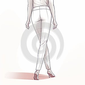 Elegant Female Figure Drawing In White Pants - Mannerist Style