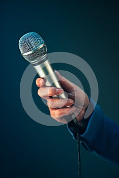 Elegant female journalist conducting business interview or press