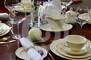 Elegant festive dinner party table.