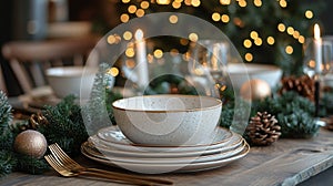 Elegant Festive Table Setting with Holiday Decor