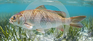 Elegant fish gracefully swimming in crystal clear waters, captivating close up shot