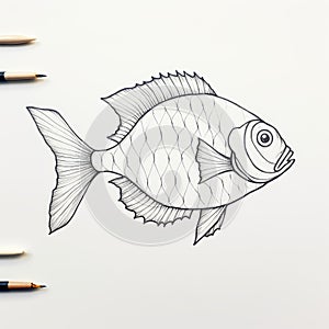 Elegant Fish Sketch: Minimalistic Geometry And Crosshatched Shading In Stop-motion Animation