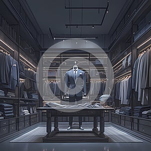 Elegant Fitting Room with Suits and Mannequins