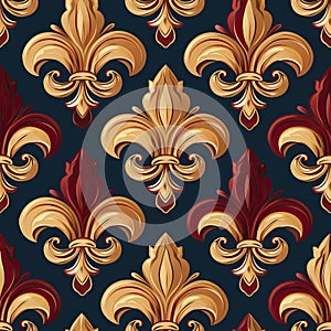 Elegant Fleur-de-lis Textile Pattern AI Generated