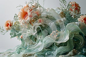 Elegant Floral Arrangement in Pastel Colors, Artistic Table Centerpiece Design with Flowers and Delicate Textures