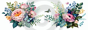 Elegant Floral Arrangements with Vibrant Butterflies: A Beautiful Collection of Blooming Flowers and Colorful