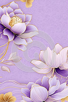 Elegant floral artwork featuring delicate lotus flowers with soft purple and gold tones photo