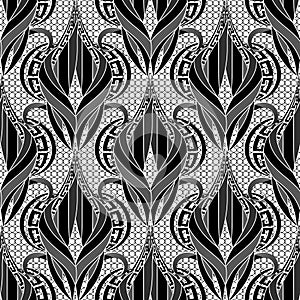 Elegant floral greek vector seamless pattern. Lace ornamental elegance background. Repeat lacy backdrop. Vintage hand