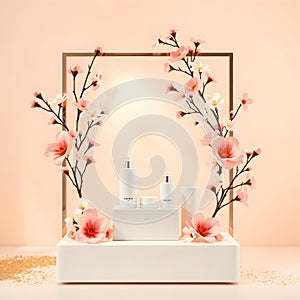Elegant Floral-Inspired Product Display Stand in Light Studio Setting photo