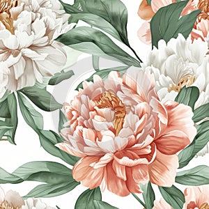 Elegant Floral Pattern with Peonies and Foliage photo