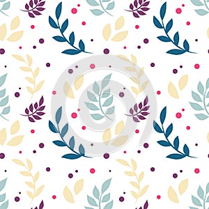 Elegant floral seamless pattern with plants, leaves, dots