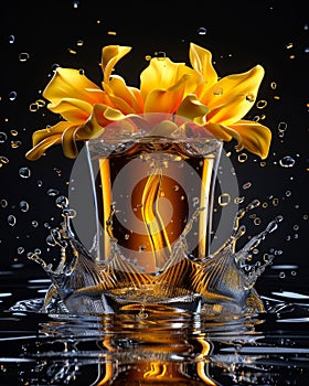 Elegant Floral Splash Emerging from a Glass Vase. Generative ai