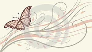 Elegant Floral Swirls with Butterfly, vector design Generative AI