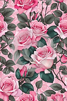 Elegant floral wallpaper Seamless bloom background Soft pink rose texture Rose petal pattern Feminine floral backdrop