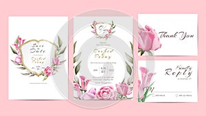 Elegant Floral Wedding Invitation Set of Watercolor Flowers and Crest