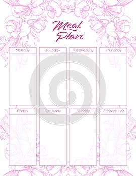 Elegant floral weekly meal plan, week food planner