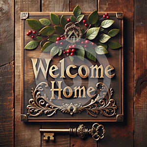 Elegant Floral Welcome Home Sign on Marble