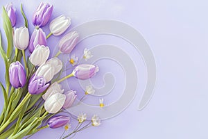 Elegant flower arrangement Purple tulip bouquet on veri peri background