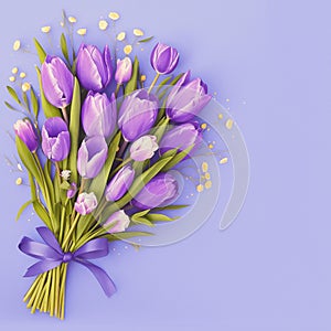 Elegant flower arrangement Purple tulip bouquet on veri peri background