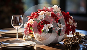 Elegant flower arrangement on table brings summer romance generated by AI