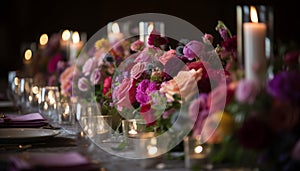 Elegant flower arrangement on table for wedding celebration generated by AI