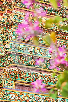 Elegant flower mosaic tiles of stupa, Wat Pho, Thailand