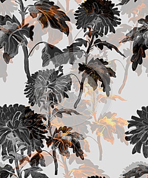 Elegant flowers and stems floral seamless pattern in monochrome tones .