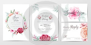 Elegant flowers wedding invitation cards template set vector