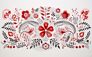 Elegant Folkloric Flower Illustration in Striking Red Tones