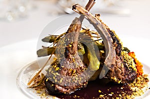 Elegant food photo of ribs served on white plate