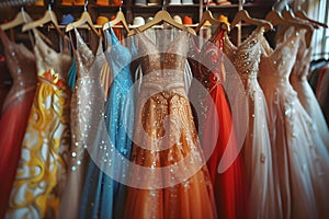 Elegant Formal Dresses for Weddings, Proms, and Special Events at a Luxury Boutique. Concept Formal