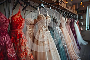 Elegant Formal Dresses for Weddings, Proms, and Special Events at a Luxury Boutique. Concept Luxury