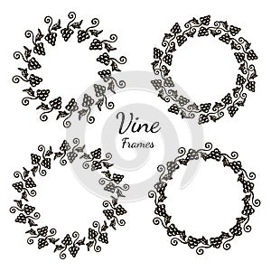 Elegant frame of grape design element. Decorative frame with floral ornament. Vector illustration for vine or juice package design