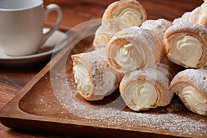 Elegant french cream horn pastries. Delicious cream horns